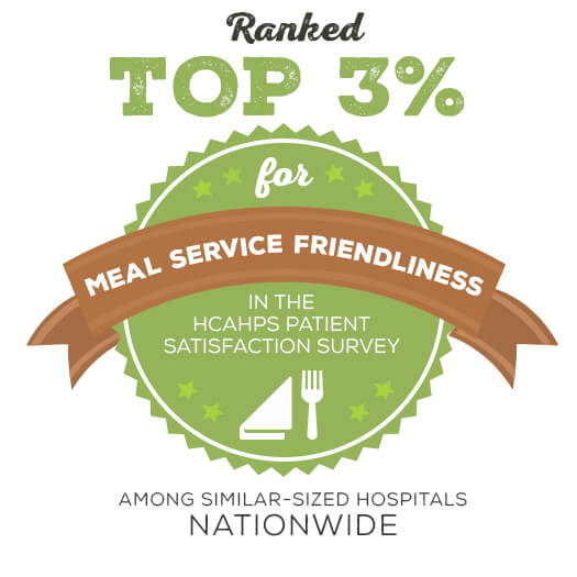 Williamson Medical Center is ranked in the top 3 percent nationwide for meal service friendliness.