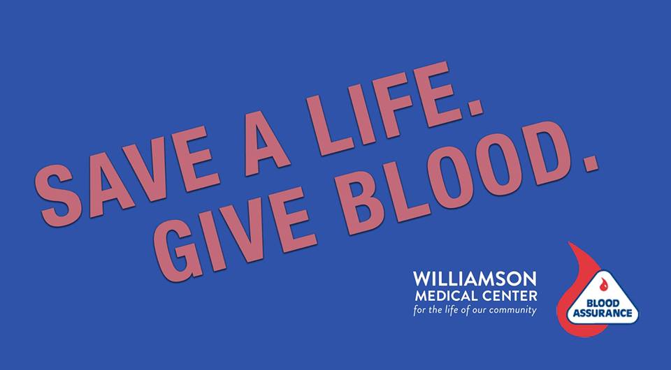 Save a Life Give Blood Donate Donor Blood Drive Assurance Williamson Medical Center logo
